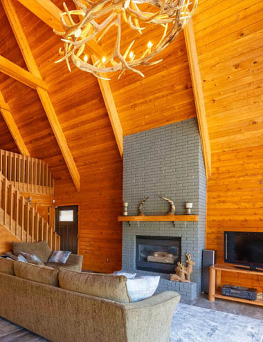 Watkins Retreat pool house interior with luxury amenities